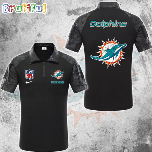 NFL Miami Dolphins Tactical Polo Shirt, Custom Football Zip Polo Shirt