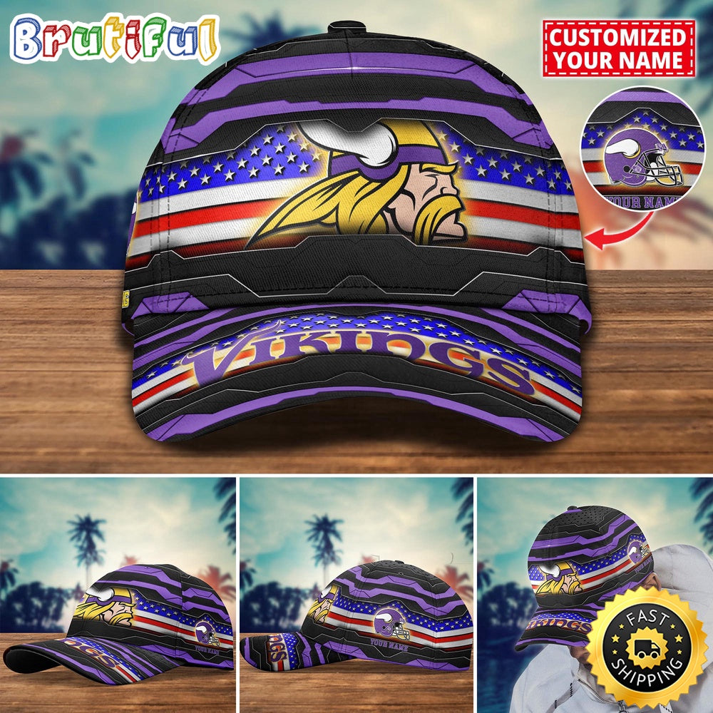 NFL Minnesota Vikings Baseball Cap Flag Custom Name Cap