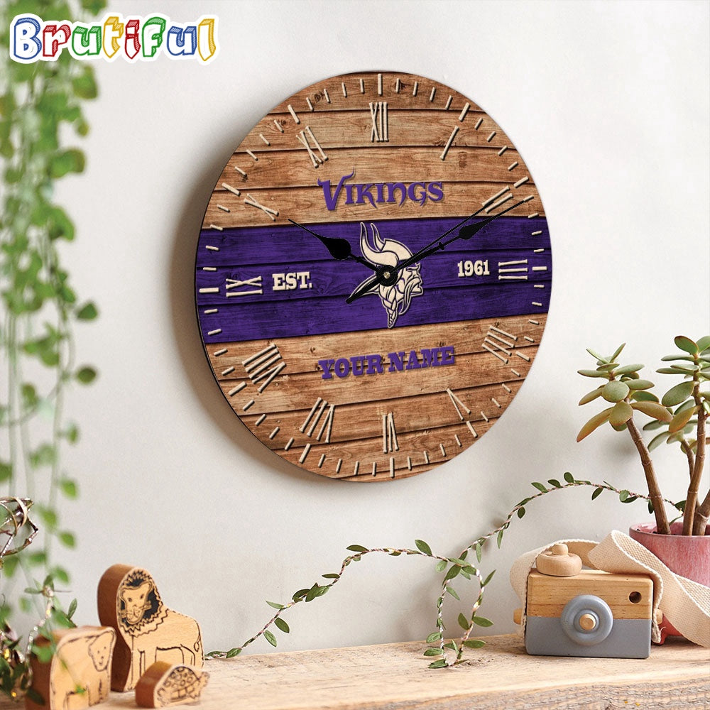 NFL Minnesota Vikings Clock Custom Name Wooden Clock
