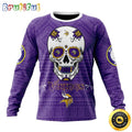 NFL Minnesota Vikings Crewneck Sweatshirt Specialized Kits For Dia De Muertos Show Your Team Spirit