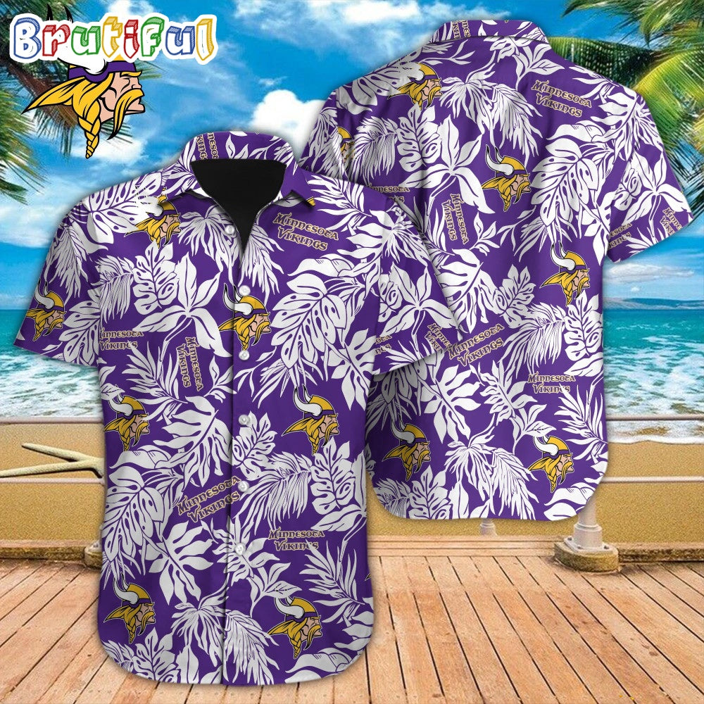 NFL Minnesota Vikings Hawaiian Shirt Tropical Leafs Design Aloha Shirts