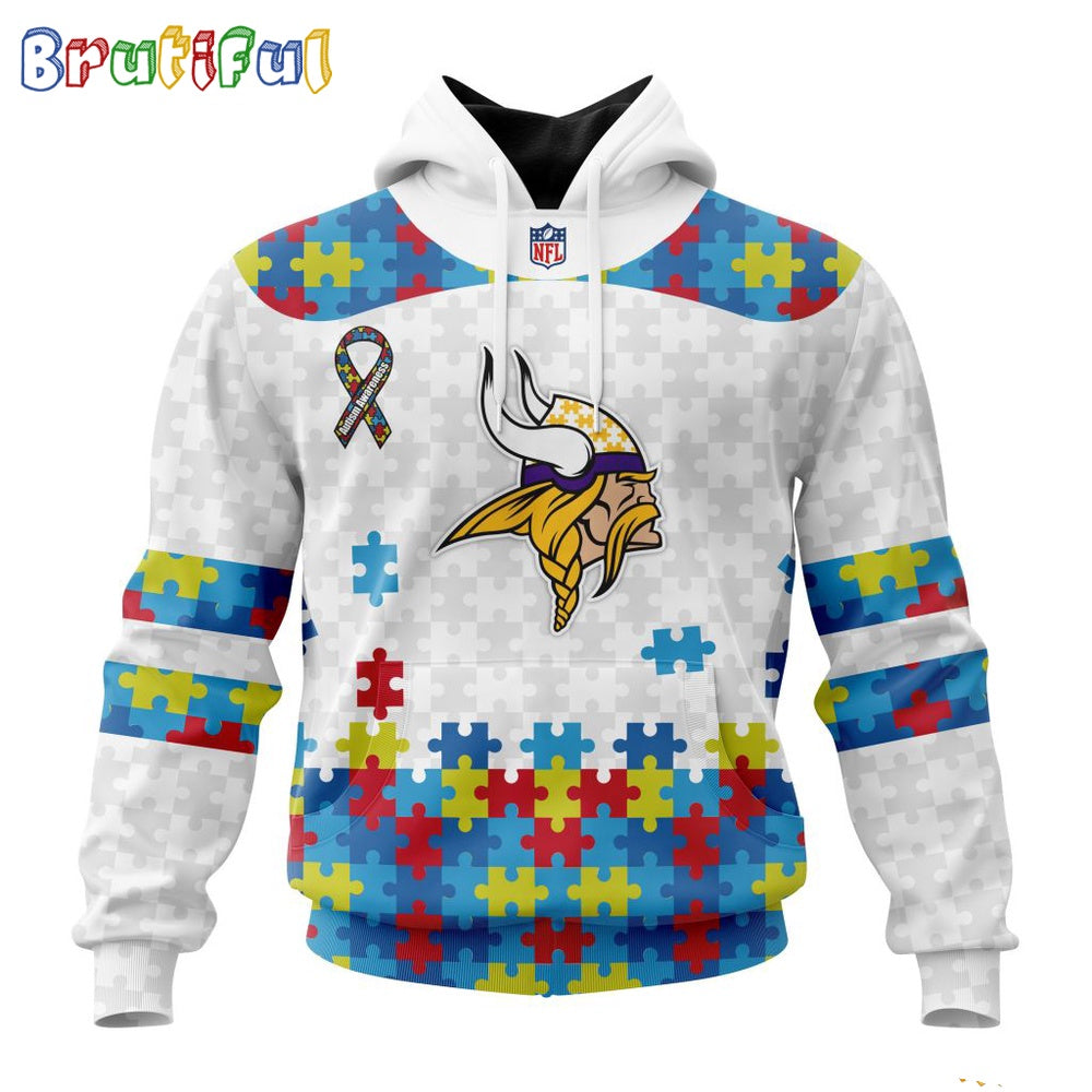 NFL Minnesota Vikings Hoodie Special Autism Awareness Design 3D Hoodie
