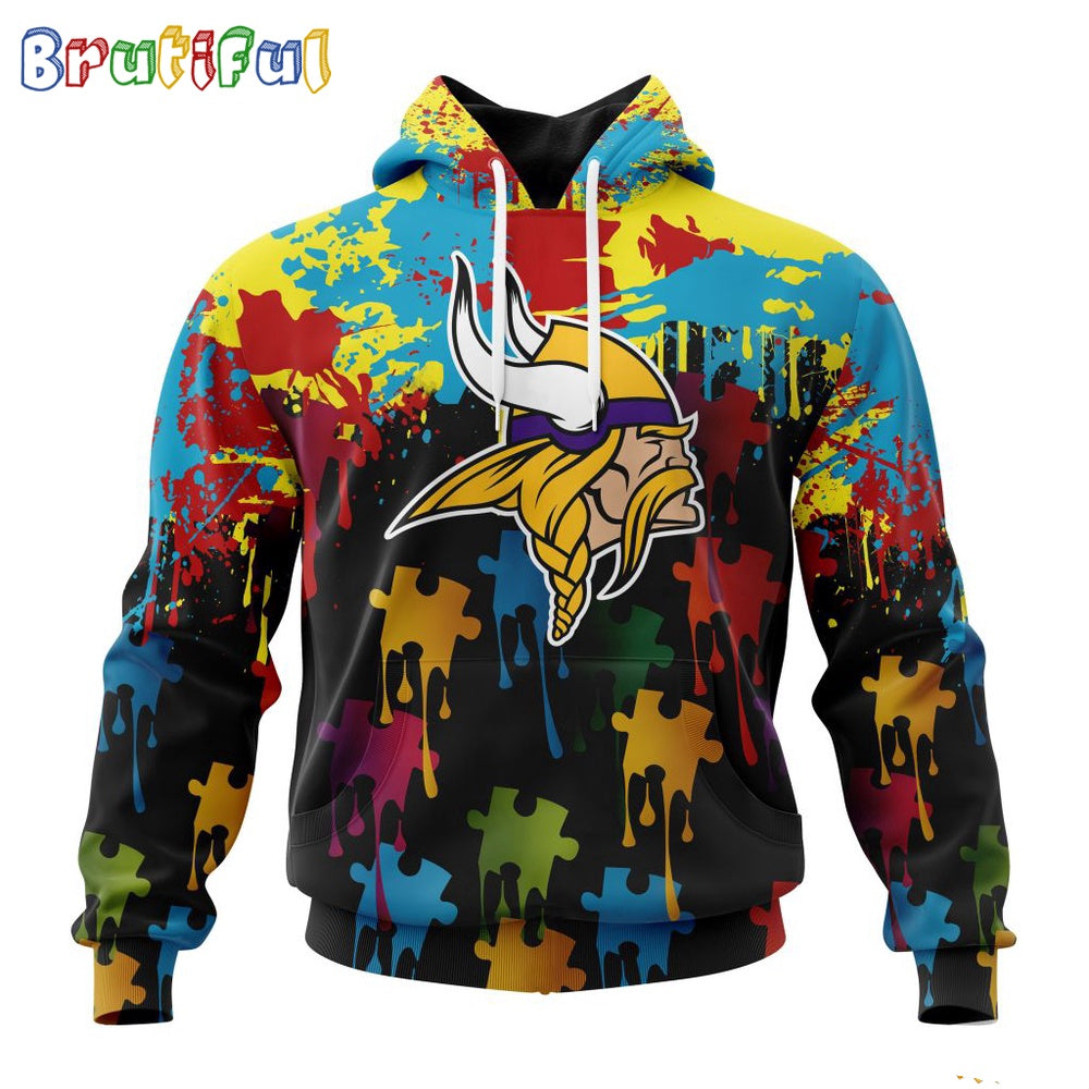 NFL Minnesota Vikings Hoodie Special Autism Awareness Design Football Hoodie