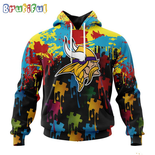NFL Minnesota Vikings Hoodie Special Autism Awareness Design Football Hoodie