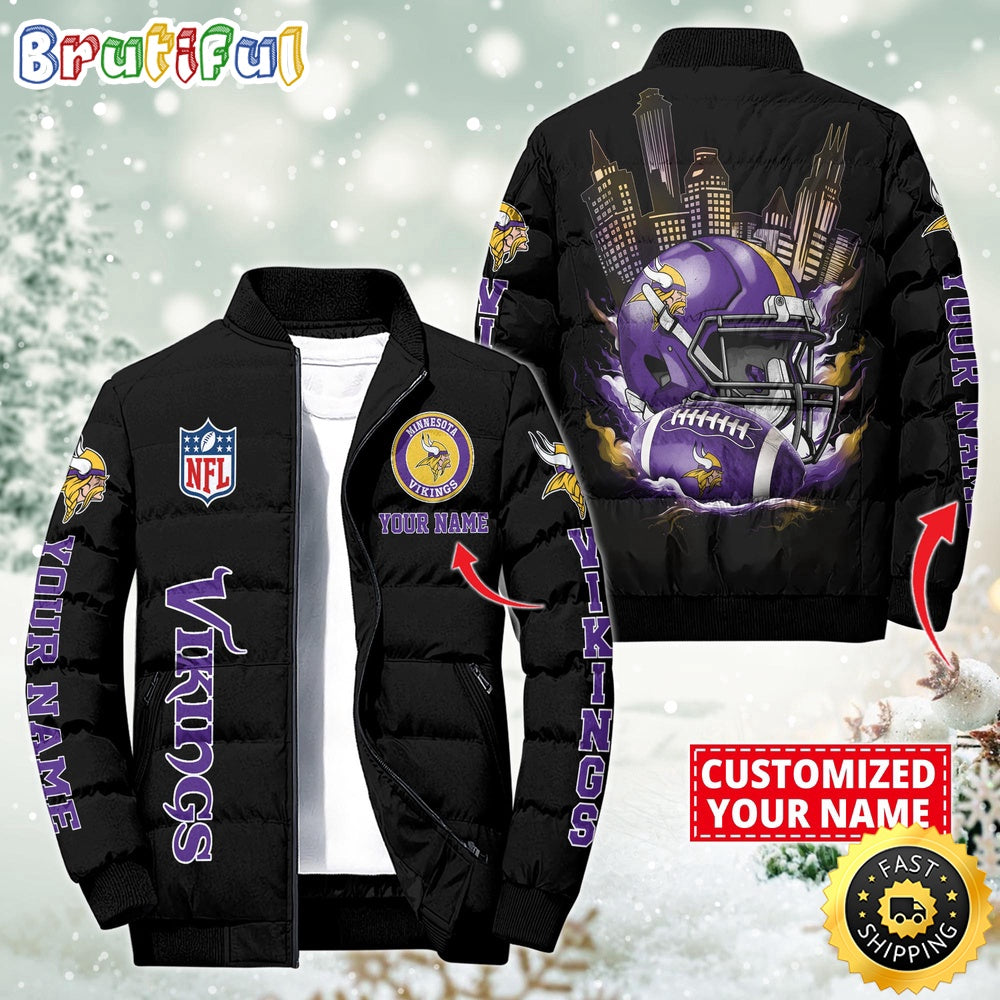 NFL Minnesota Vikings Puffer Jacket City Logo Print Jacket For Fans