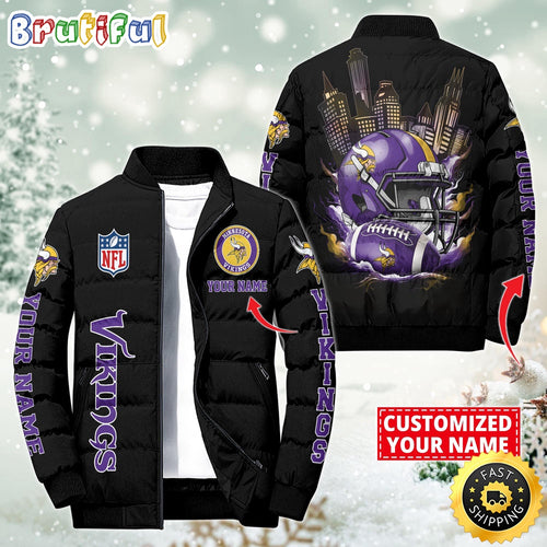 NFL Minnesota Vikings Puffer Jacket City Logo Print Jacket For Fans