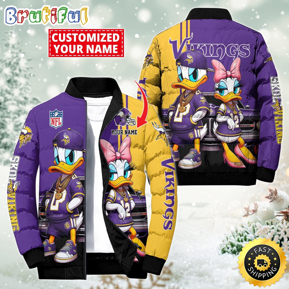 NFL Minnesota Vikings Puffer Jacket Donald Duck Custom Jacket