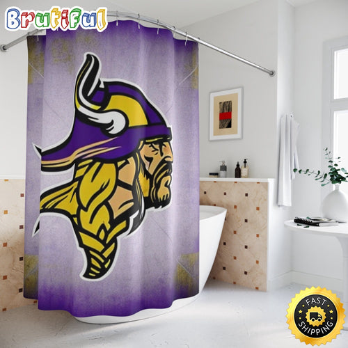 NFL Minnesota Vikings Shower Curtain Sport Bathroom Mat Set and Shower Curtain