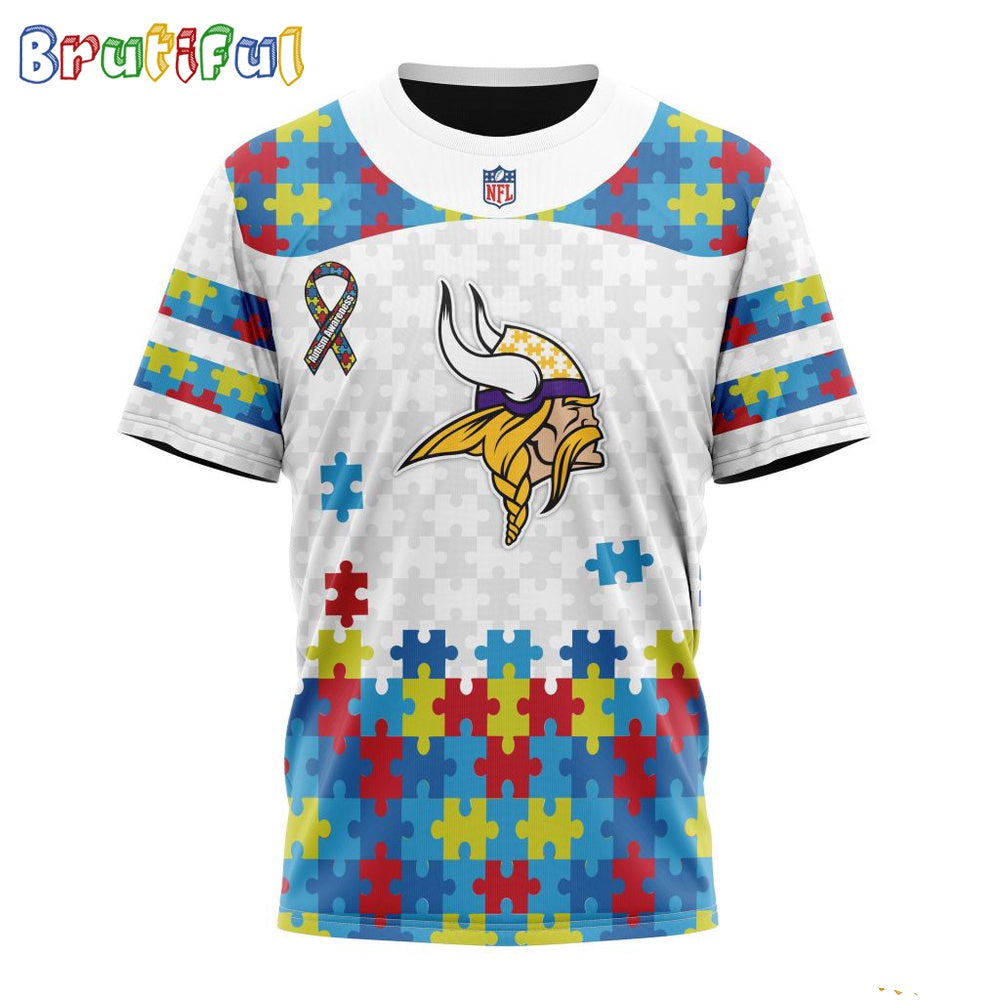 NFL Minnesota Vikings T-Shirt Special Autism Awareness Design 3D T-Shirt