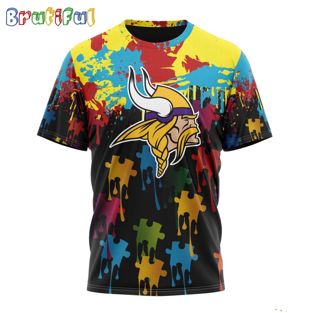 NFL Minnesota Vikings T-Shirt Special Autism Awareness Design Football T-Shirt