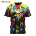 NFL Minnesota Vikings T-Shirt Special Autism Awareness Design Football T-Shirt