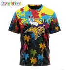 NFL Minnesota Vikings T-Shirt Special Autism Awareness Design Football T-Shirt