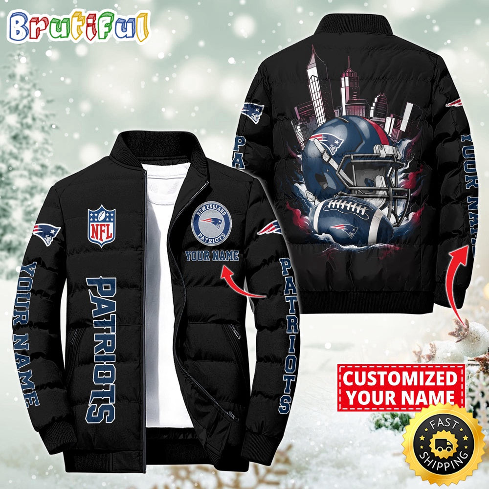 NFL New England Patriots Puffer Jacket City Logo Print Jacket For Fans