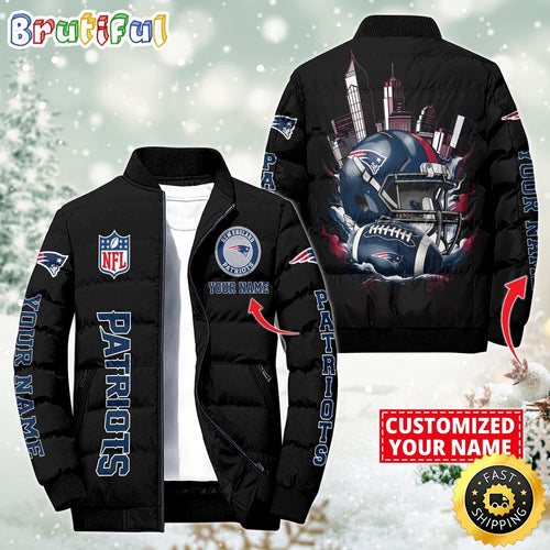 NFL New England Patriots Puffer Jacket City Logo Print Jacket For Fans
