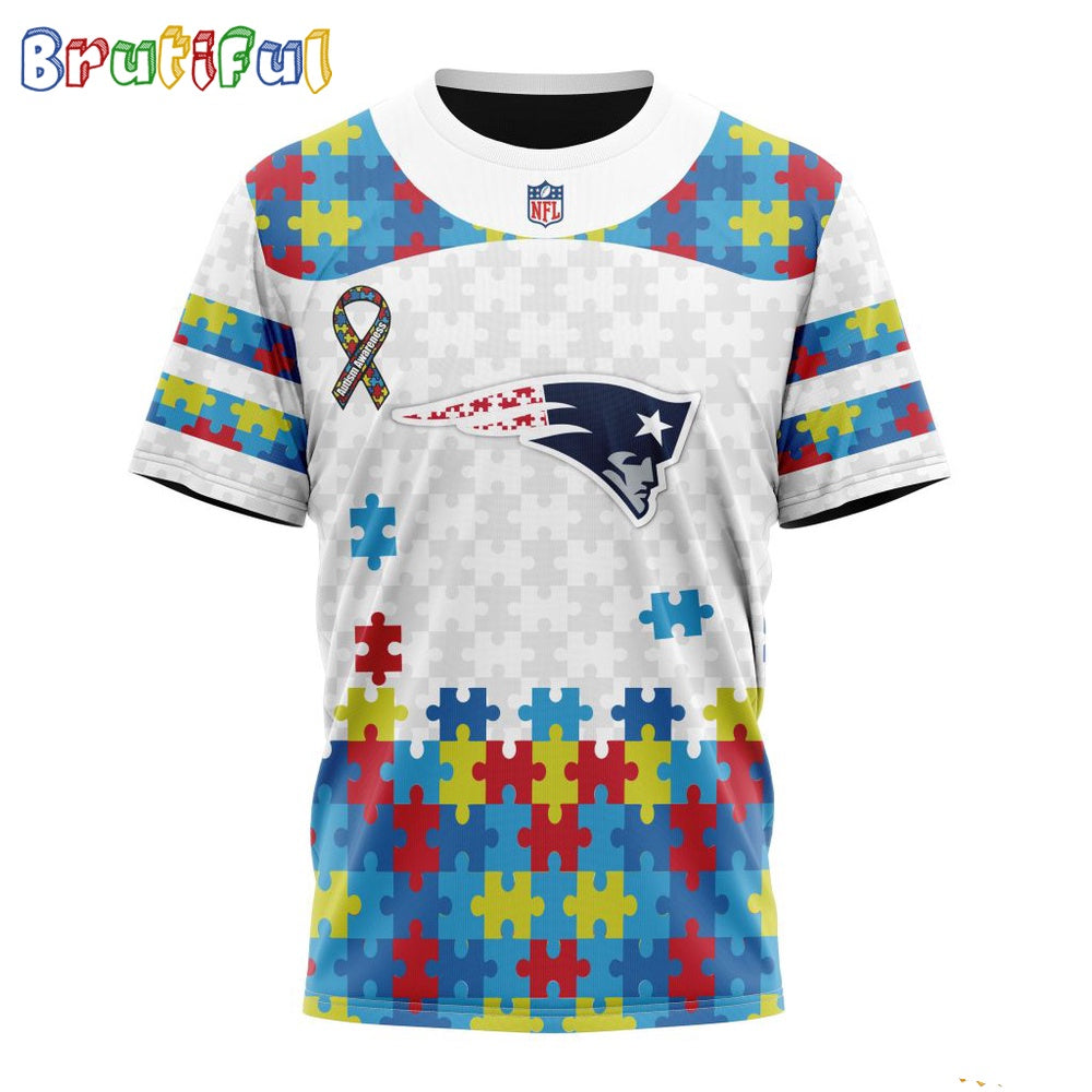 NFL New England Patriots T-Shirt Special Autism Awareness Design 3D T-Shirt
