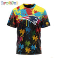 NFL New England Patriots T-Shirt Special Autism Awareness Design Football T-Shirt