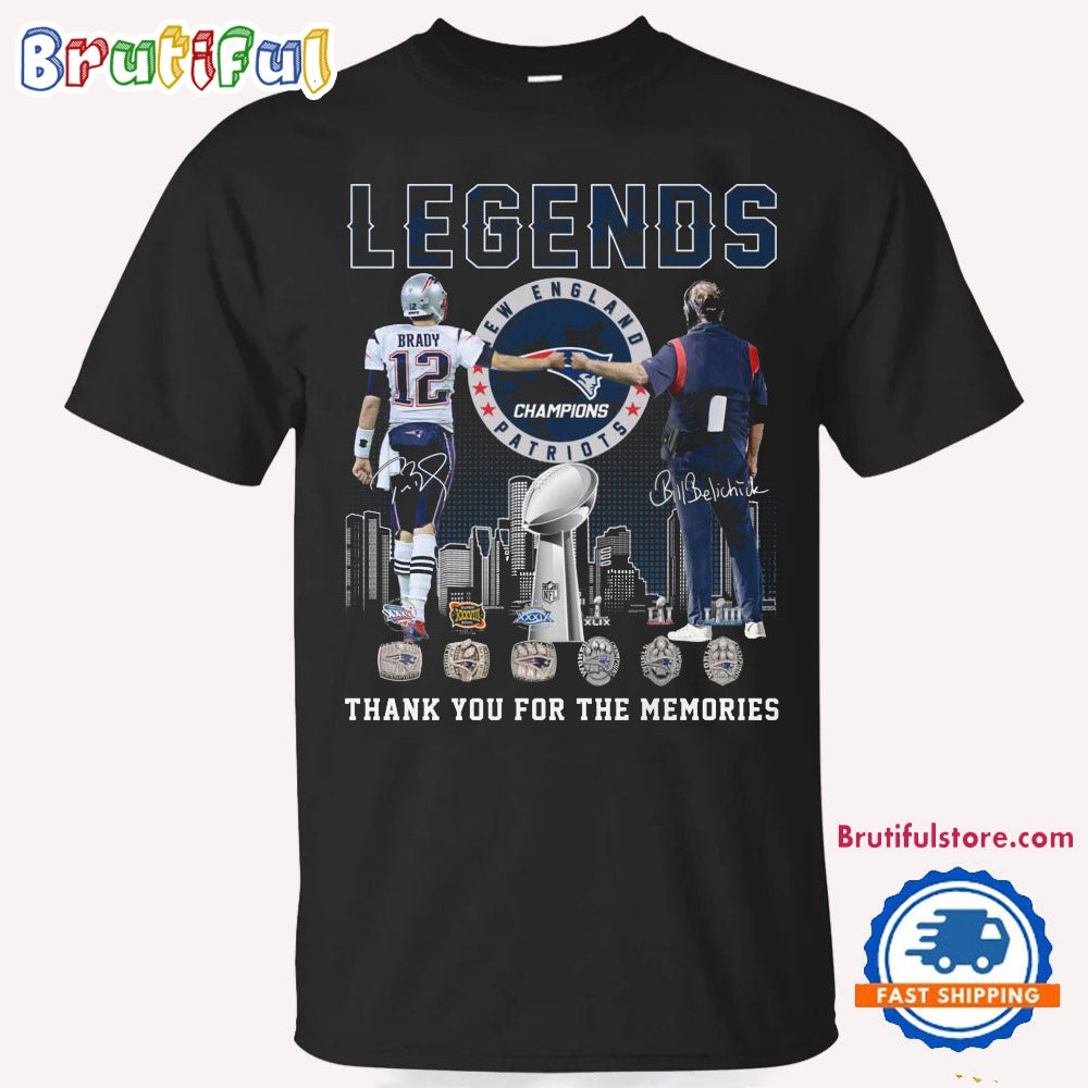 NFL New England Patriots Tom Brady And Bill Belichick Legends Champions 2024 Signature T Shirt