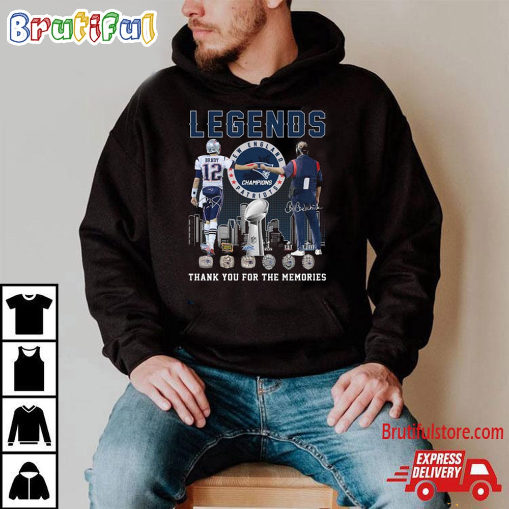 NFL New England Patriots Tom Brady And Bill Belichick Legends Champions 2024 Signature T Shirt