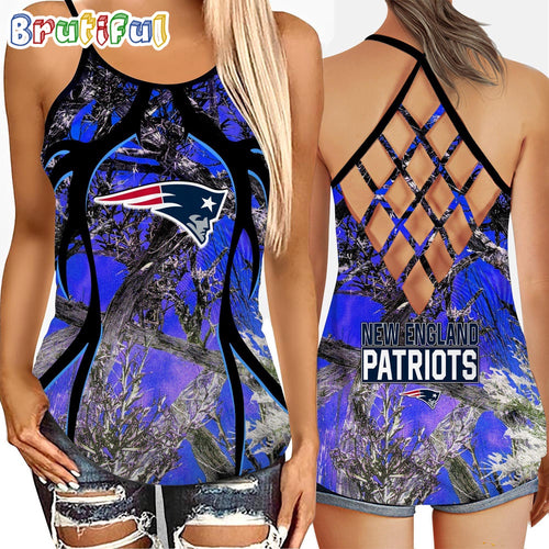 NFL New England Patriots Women’s Tank Top, Football Team Logo Criss Cross Tank Top
