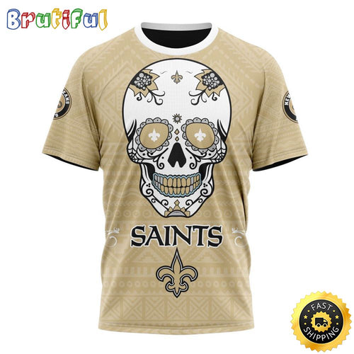 NFL New Orleans Saints All Over Print 3D T Shirt Specialized Kits For Dia De Muertos Show Your Team Spirit