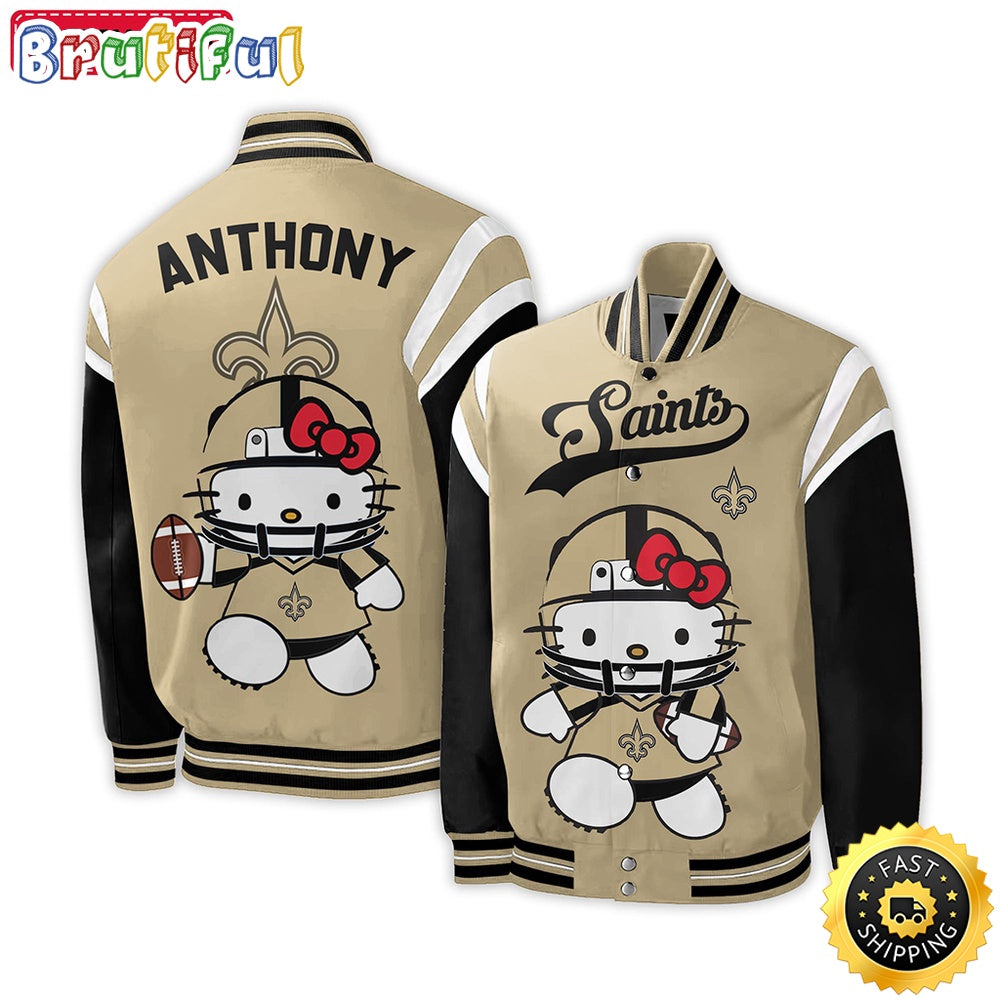 NFL New Orleans Saints Baseball Jacket Hello Kitty Personalized Baseball Jacket