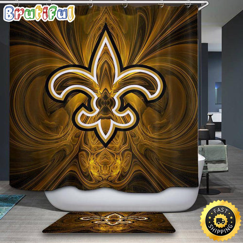 NFL New Orleans Saints Fag Shower Curtain Football Bathroom Mat Set and Shower Curtain