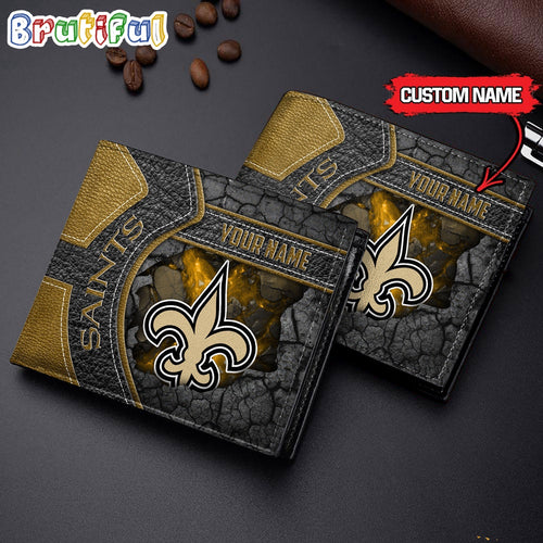 NFL New Orleans Saints Football Custom Name Men’s Leather Wallet
