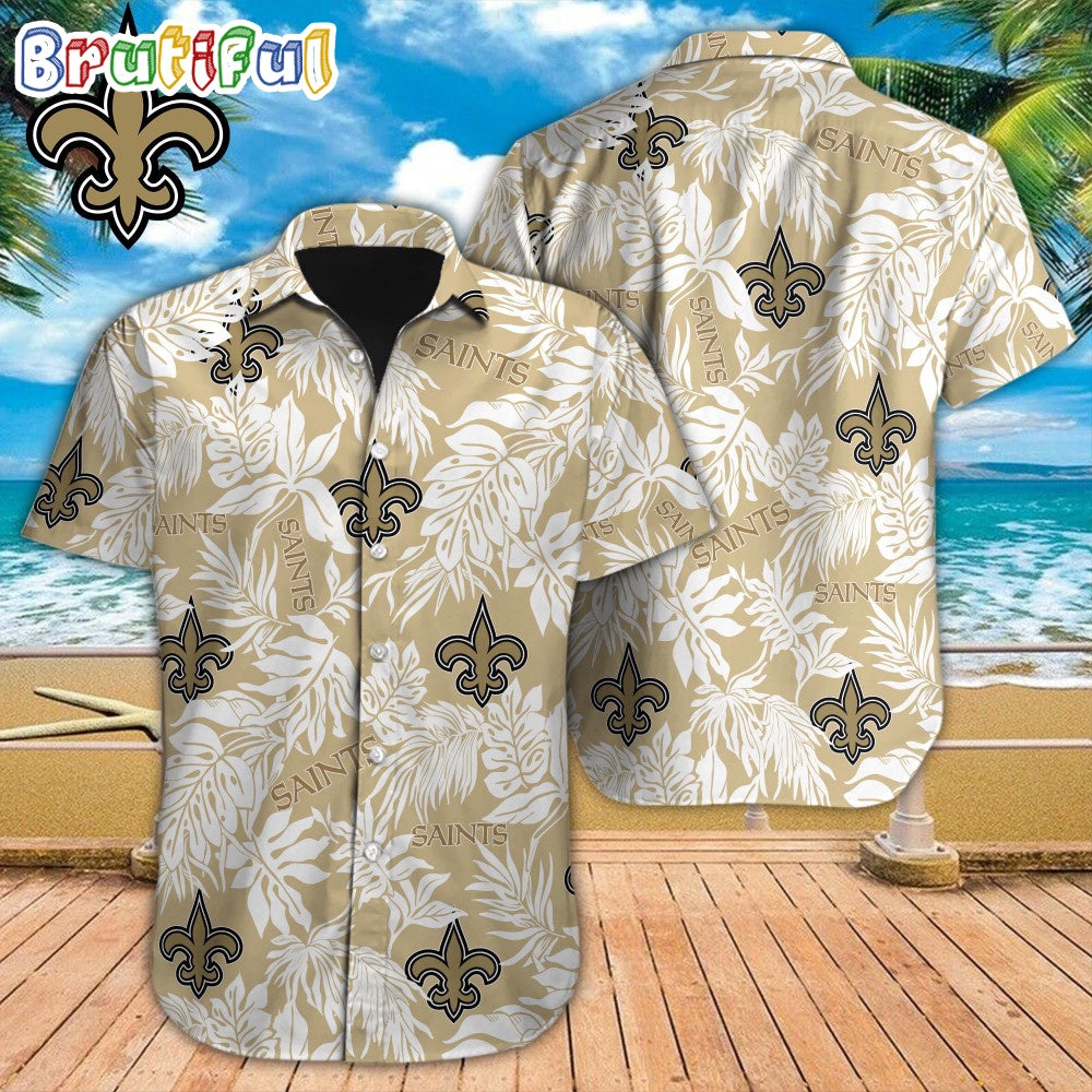 NFL New Orleans Saints Hawaiian Shirt Tropical Leafs Design Aloha Shirts