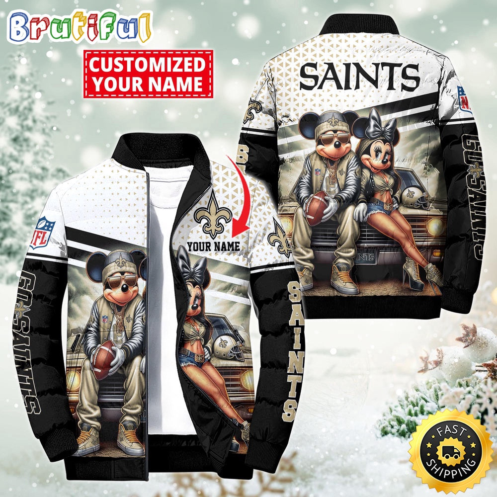 NFL New Orleans Saints Puffer Jacket Mickey Minnie Jacket