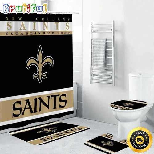 NFL New Orleans Saints Shower Curtain Football Bathroom Mat Set and Shower Curtain
