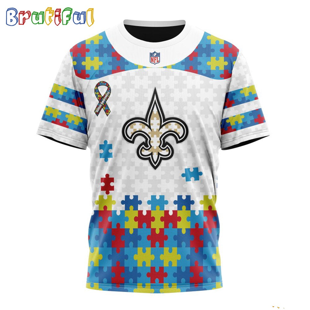 NFL New Orleans Saints T-Shirt Special Autism Awareness Design 3D T-Shirt