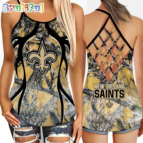 NFL New Orleans Saints Women’s Tank Top, Football Team Logo Criss Cross Tank Top