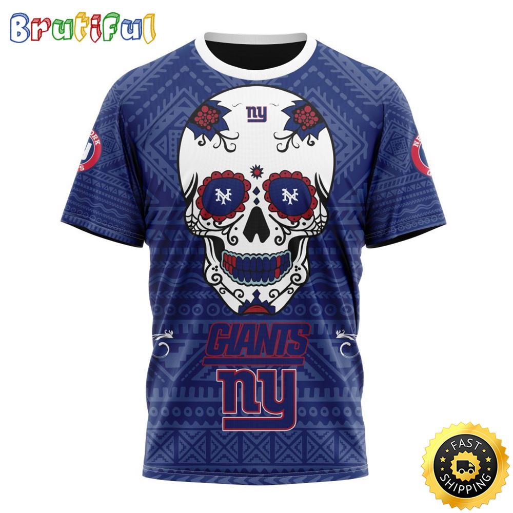 NFL New York Giants All Over Print 3D T Shirt Specialized Kits For Dia De Muertos Show Your Team Spirit