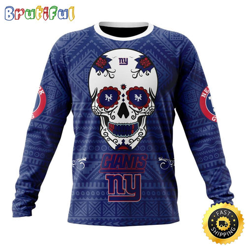 NFL New York Giants Crewneck Sweatshirt Specialized Kits For Dia De Muertos Show Your Team Spirit