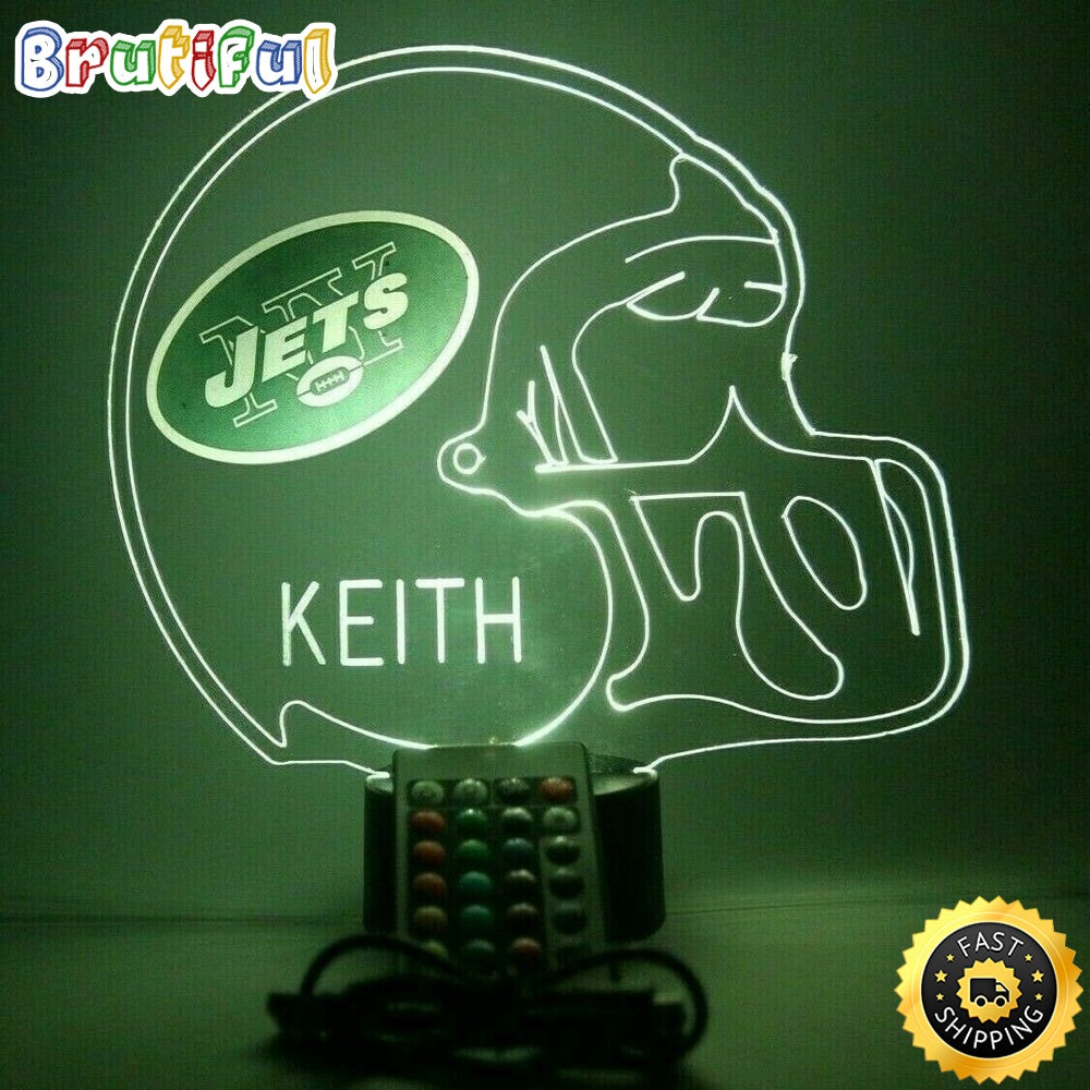 NFL New York Jets Night Light Up Table Lamp Football Helmet Sports LED Light