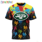 NFL New York Jets T-Shirt Special Autism Awareness Design Football T-Shirt