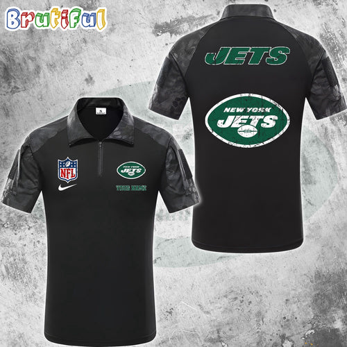 NFL New York Jets Tactical Polo Shirt, Custom Football Zip Polo Shirt