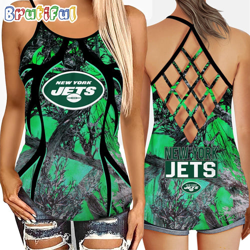 NFL New York Jets Women’s Tank Top, Football Team Logo Criss Cross Tank Top