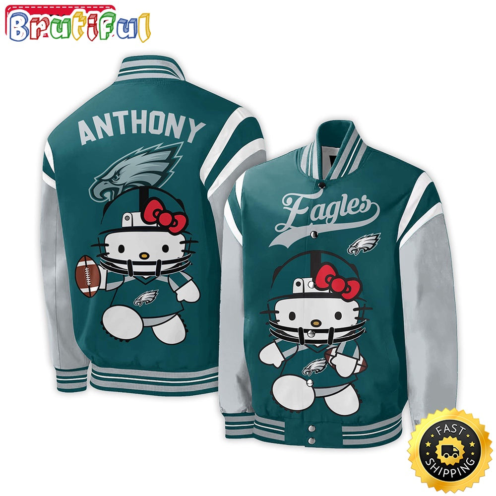 NFL Philadelphia Eagles Baseball Jacket Hello Kitty Personalized Baseball Jacket