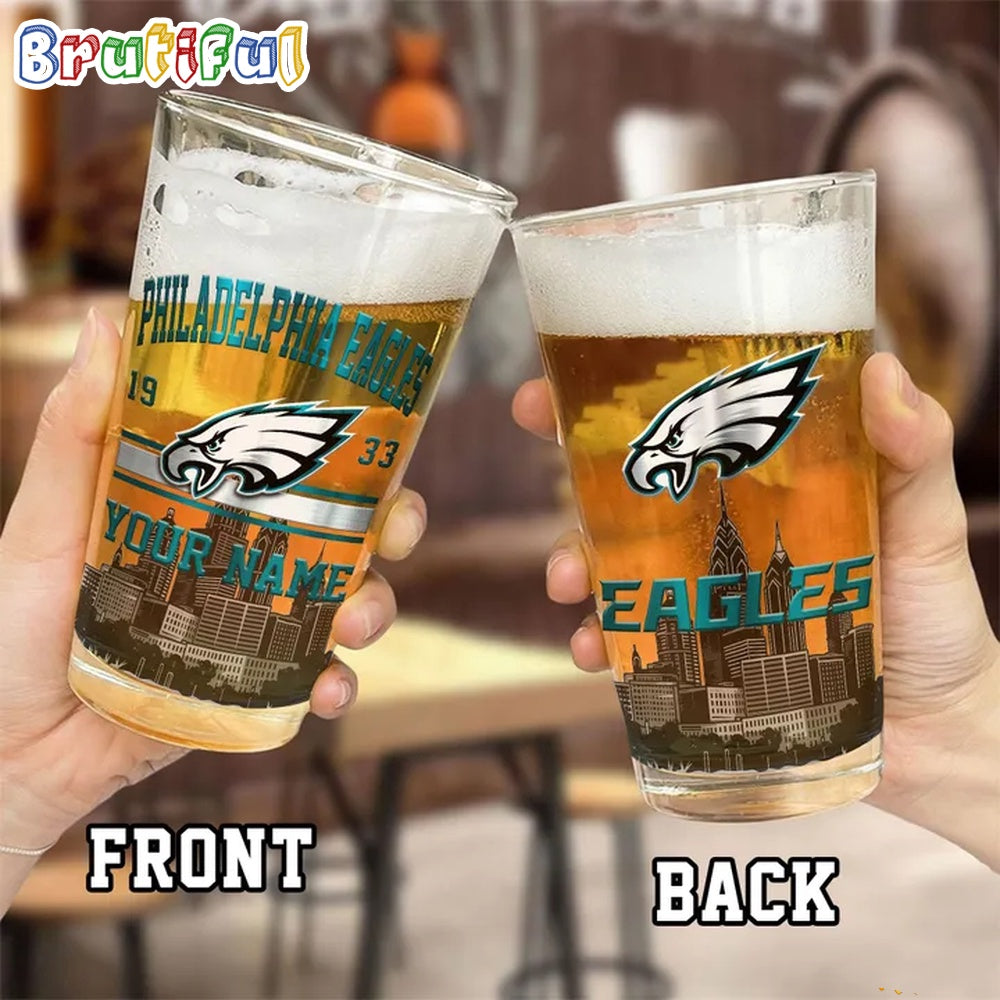 NFL Philadelphia Eagles Beer Glass Cup 16oz, Custom Football Glass Cup