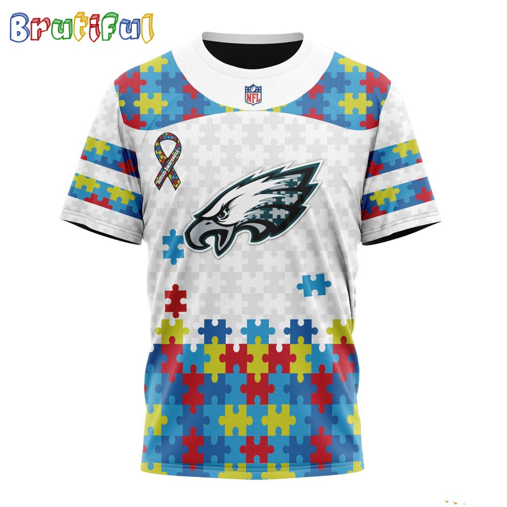 NFL Philadelphia Eagles T-Shirt Special Autism Awareness Design 3D T-Shirt