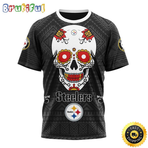 NFL Pittsburgh Steelers All Over Print 3D T Shirt Specialized Kits For Dia De Muertos Show Your Team Spirit