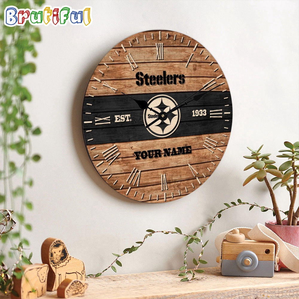 NFL Pittsburgh Steelers Clock Custom Name Wooden Clock
