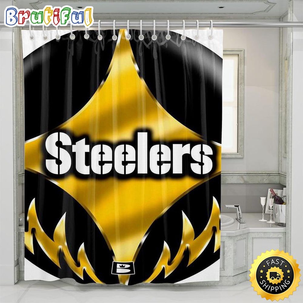 NFL Pittsburgh Steelers Shower Curtain Set Football For Bathroom Decor