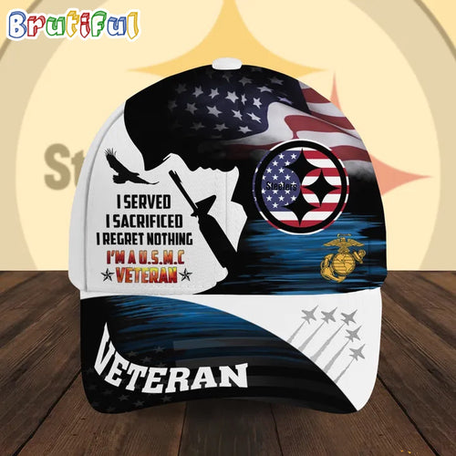 NFL Pittsburgh Steelers Special American Flag US Marine Corps Veteran Baseball Cap
