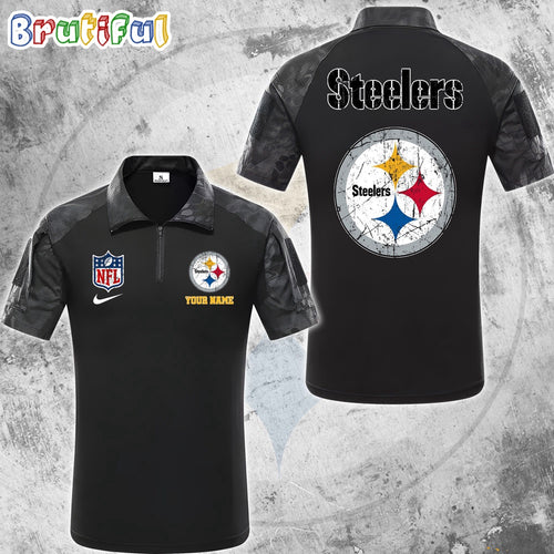 NFL Pittsburgh Steelers Tactical Polo Shirt, Custom Football Zip Polo Shirt