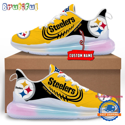 NFL Pittsburgh Steelers Women’s Rainbow Atmospheric Cushion Running Shoes, Football Women’s Shoes