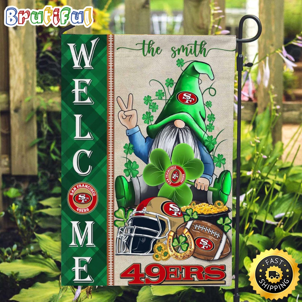 NFL San Francisco 49er Garden Flag St Patricks Day Gnome Shamrock Welcome Garden Flag
