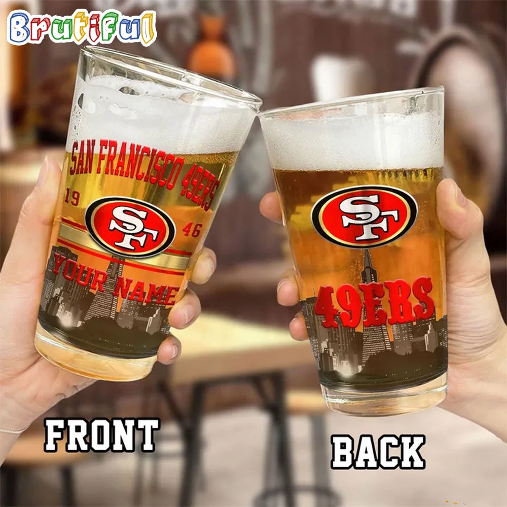 NFL San Francisco 49ers Beer Glass Cup 16oz, Custom Football Glass Cup