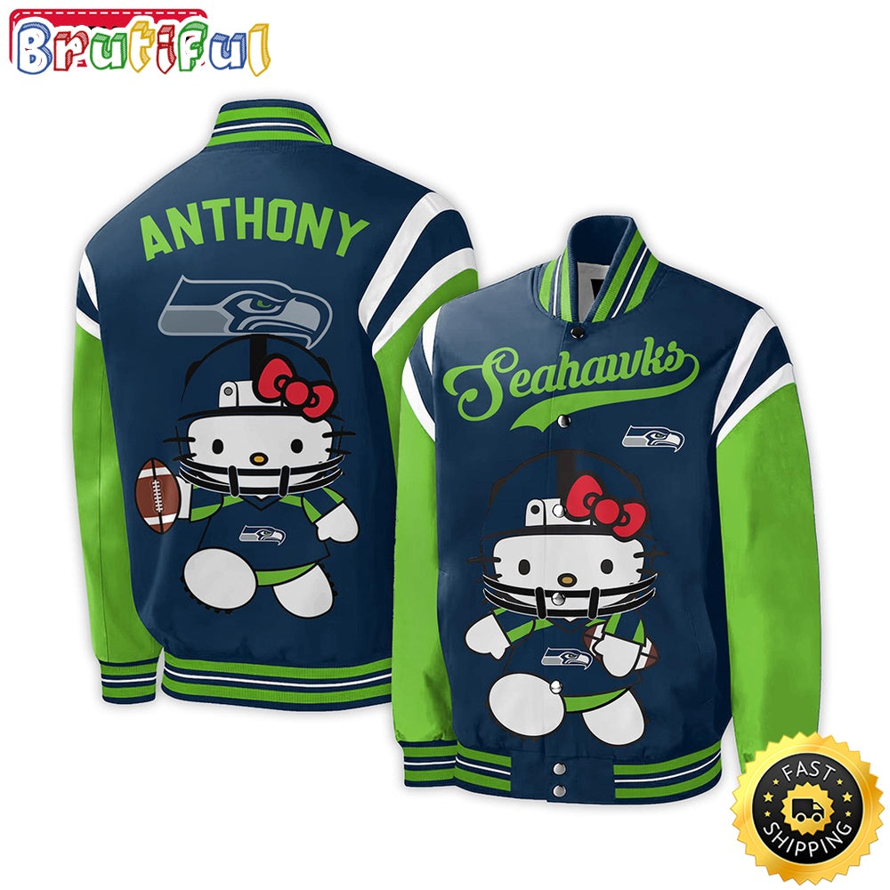 NFL Seattle Seahawks Baseball Jacket Hello Kitty Personalized Baseball Jacket